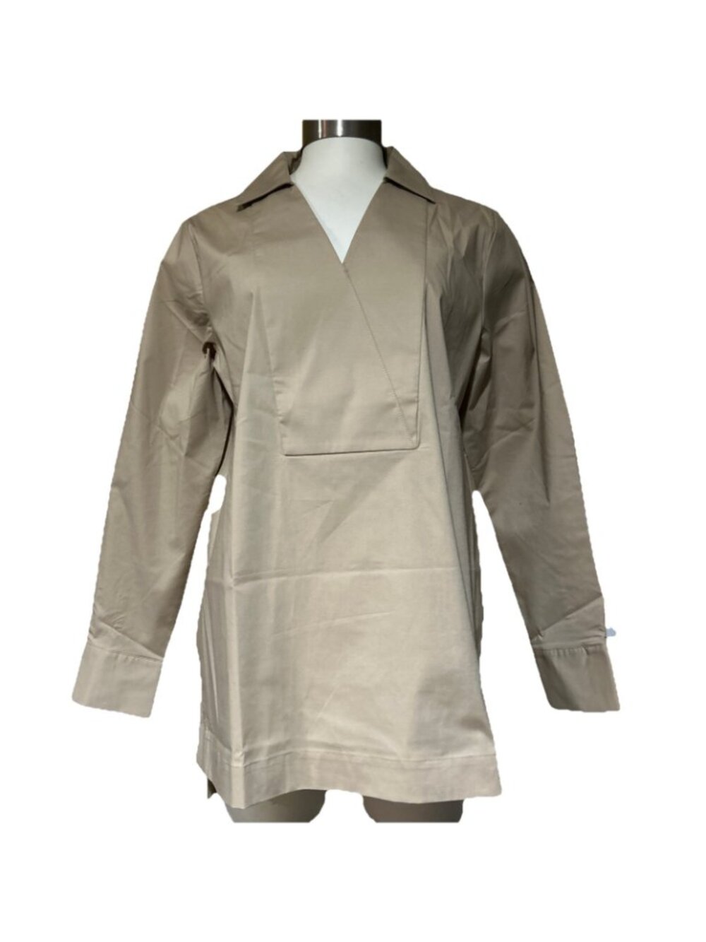 Martha Stewart Lillian Shirt Lot Stretch Poplin Collared Tunic Blue Tan XS - Picture 10 of 13
